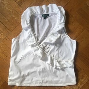 LAUREN By Ralph Lauren White Cotton Ruffle Shirt